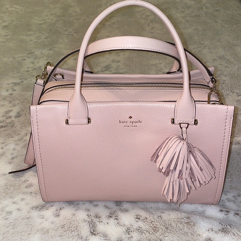 KATE SPADE Palmer Drive Maryam Large Leather Satchel in Rose Smoke Pink